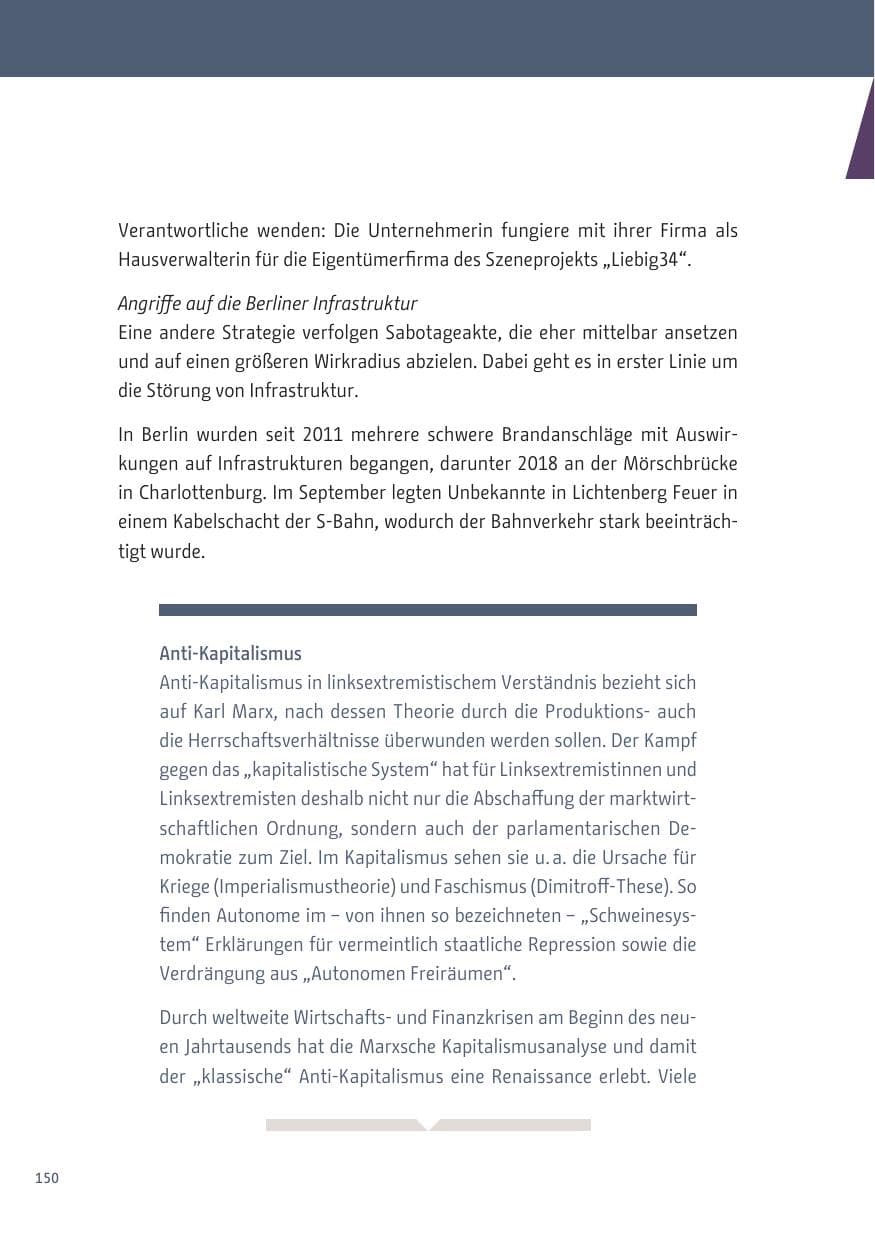 Seite 150 des Verfassungsschutzbericht 2019 Berlin