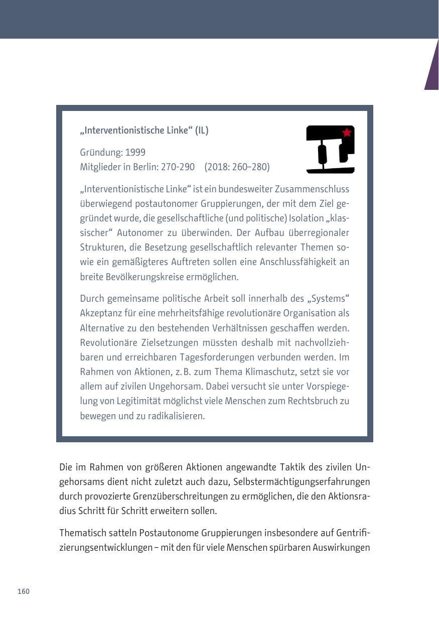 Seite 160 des Verfassungsschutzbericht 2019 Berlin