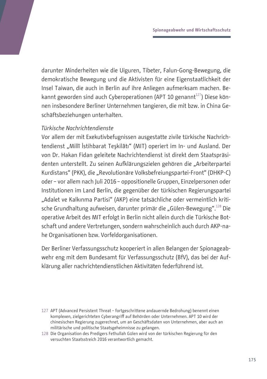Seite 175 des Verfassungsschutzbericht 2019 Berlin