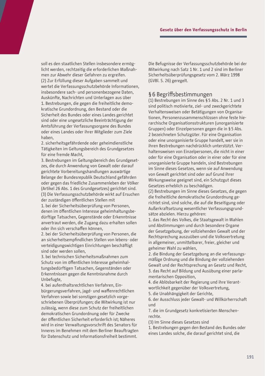 Seite 191 des Verfassungsschutzbericht 2019 Berlin