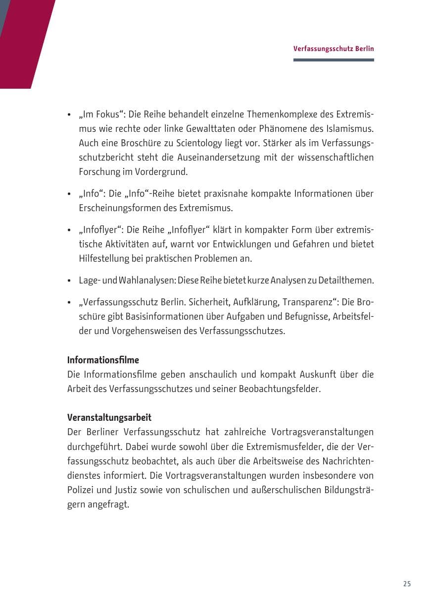 Seite 25 des Verfassungsschutzbericht 2019 Berlin