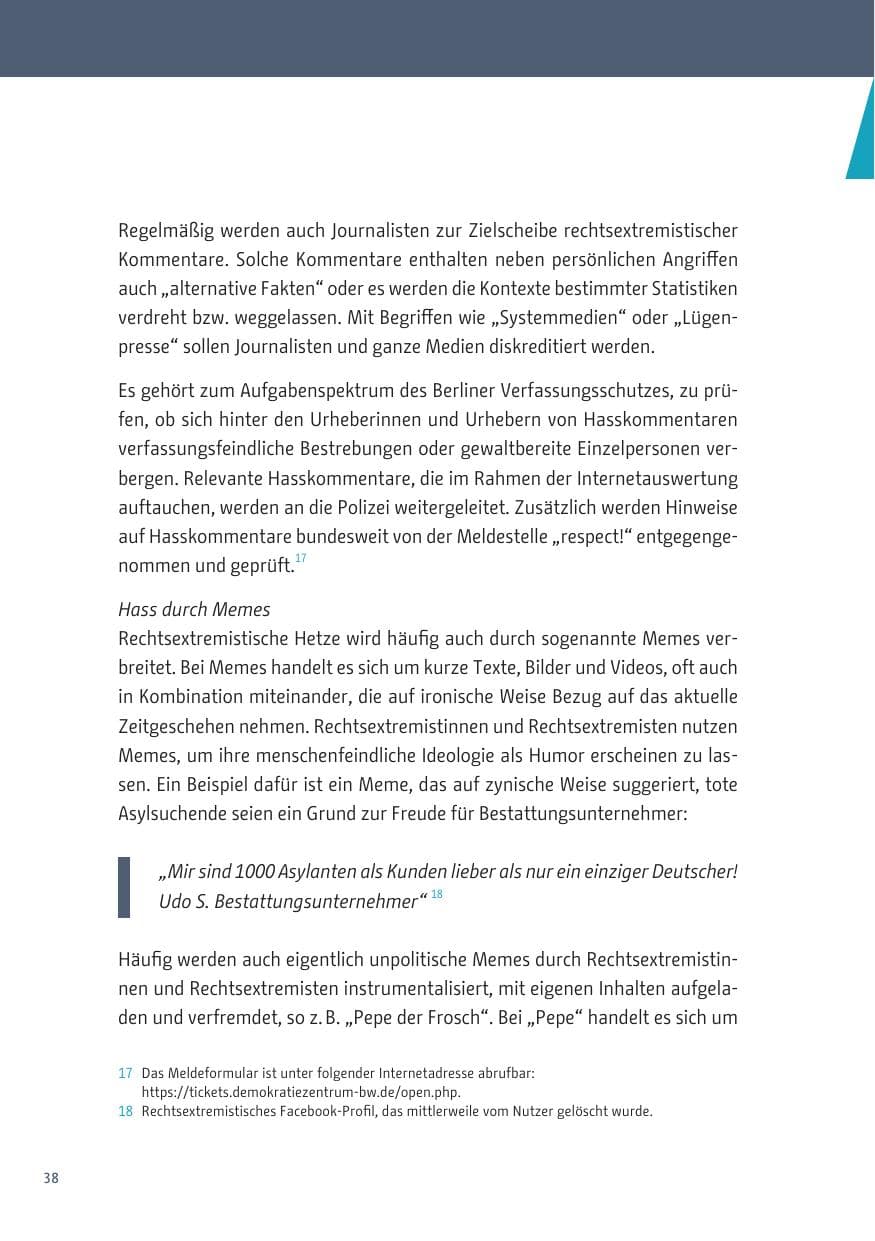 Seite 38 des Verfassungsschutzbericht 2019 Berlin