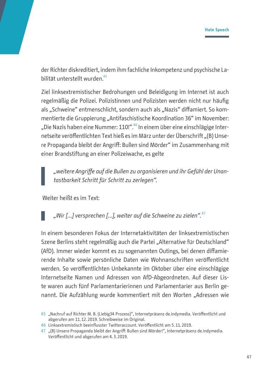 Seite 47 des Verfassungsschutzbericht 2019 Berlin