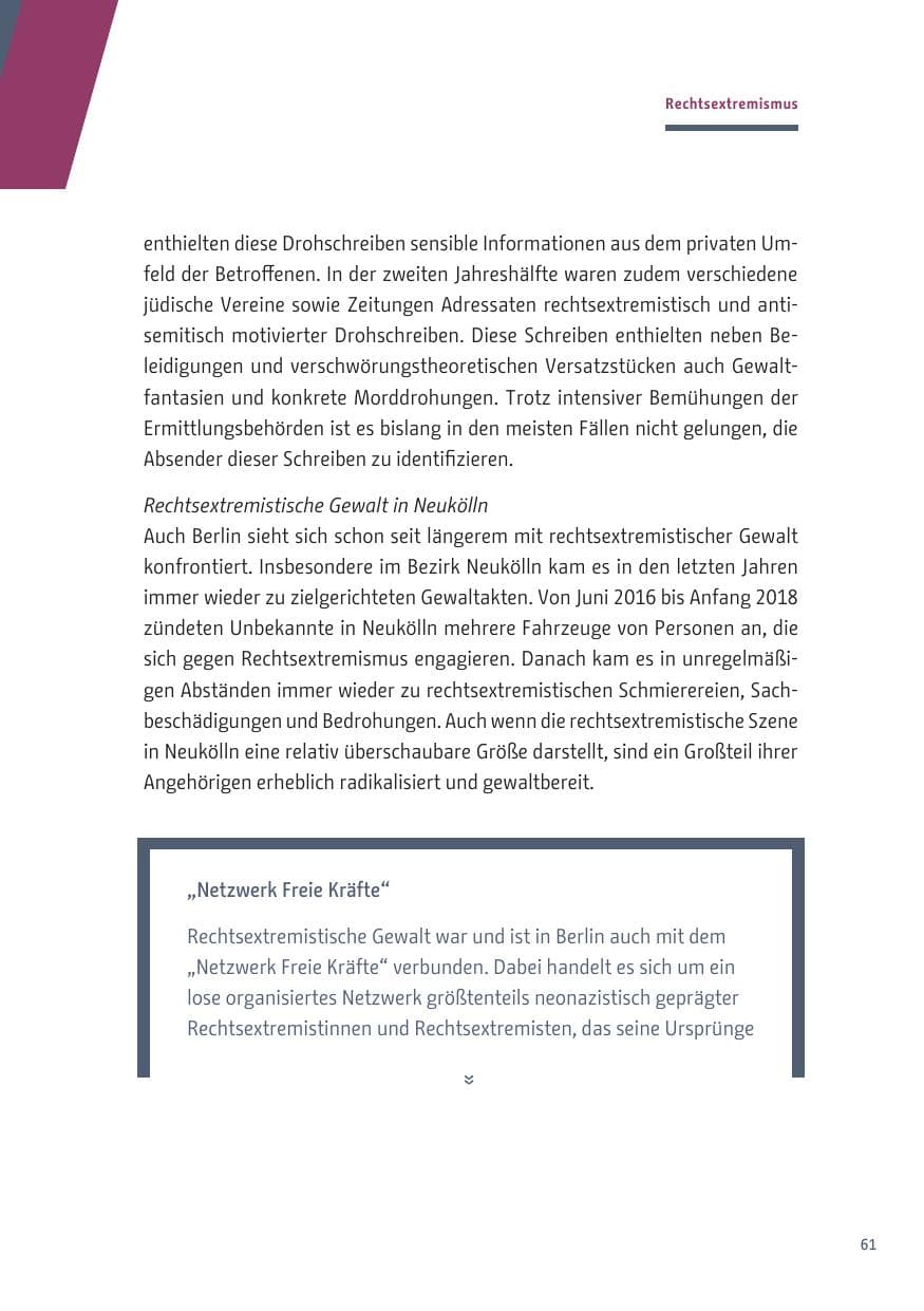 Seite 61 des Verfassungsschutzbericht 2019 Berlin