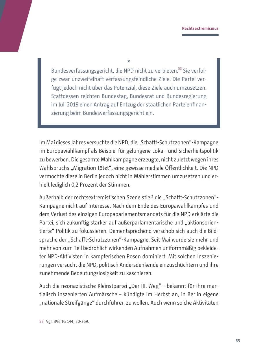 Seite 65 des Verfassungsschutzbericht 2019 Berlin