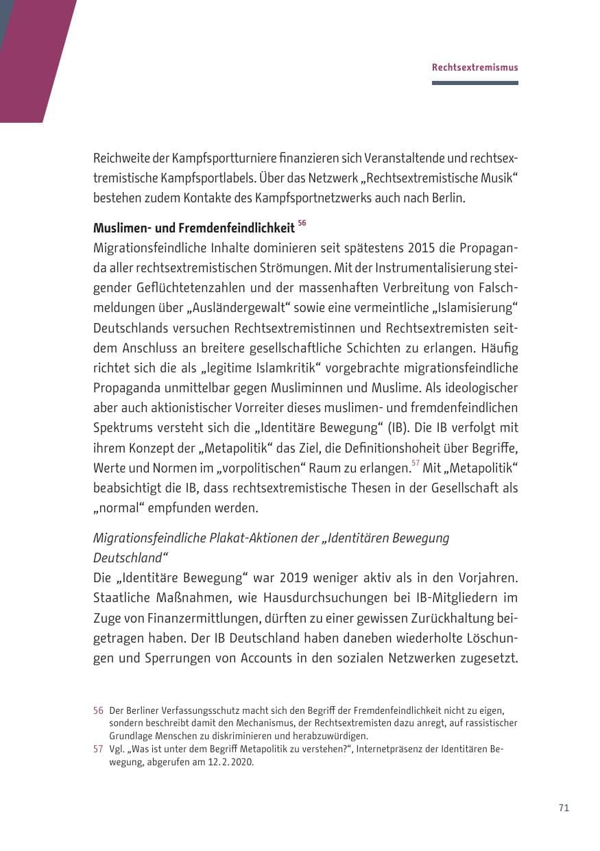 Seite 71 des Verfassungsschutzbericht 2019 Berlin