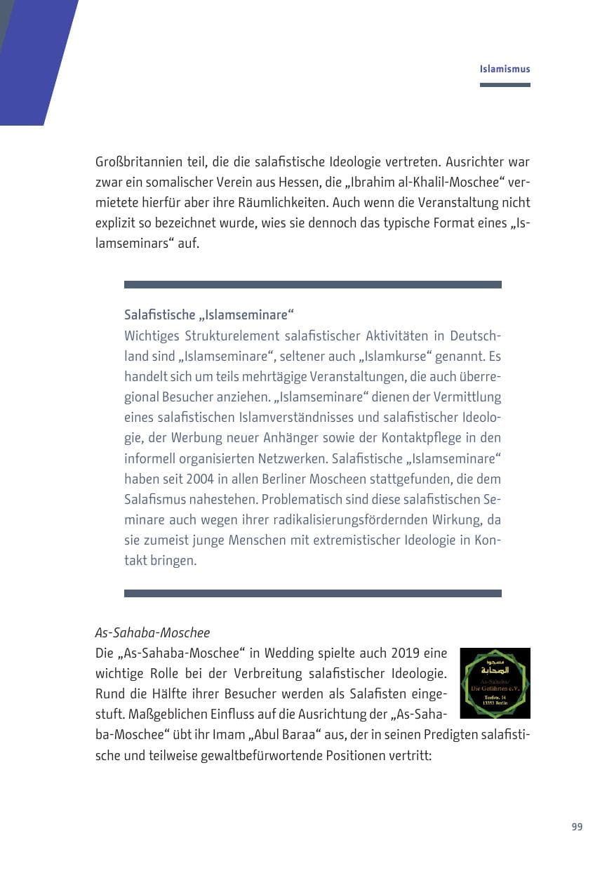 Seite 99 des Verfassungsschutzbericht 2019 Berlin
