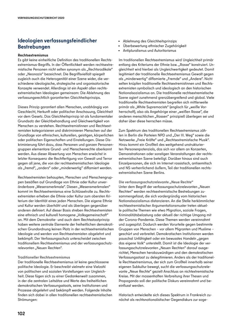 Seite 102 des Verfassungsschutzbericht 2020 Berlin