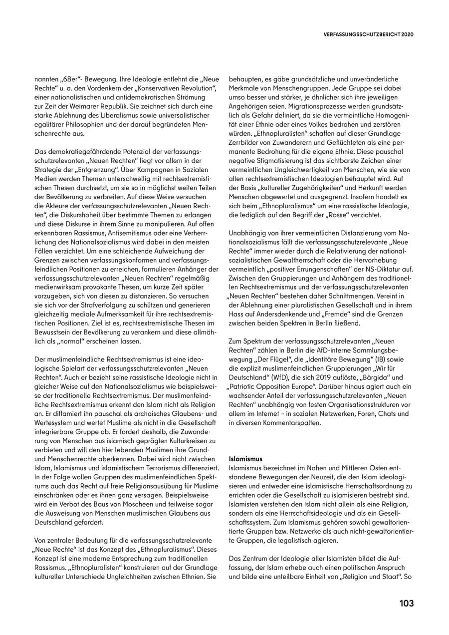 Seite 103 des Verfassungsschutzbericht 2020 Berlin