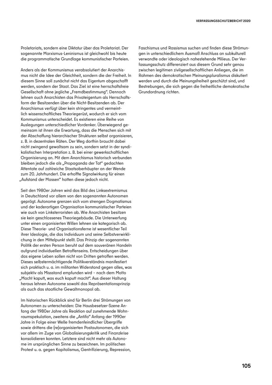 Seite 105 des Verfassungsschutzbericht 2020 Berlin