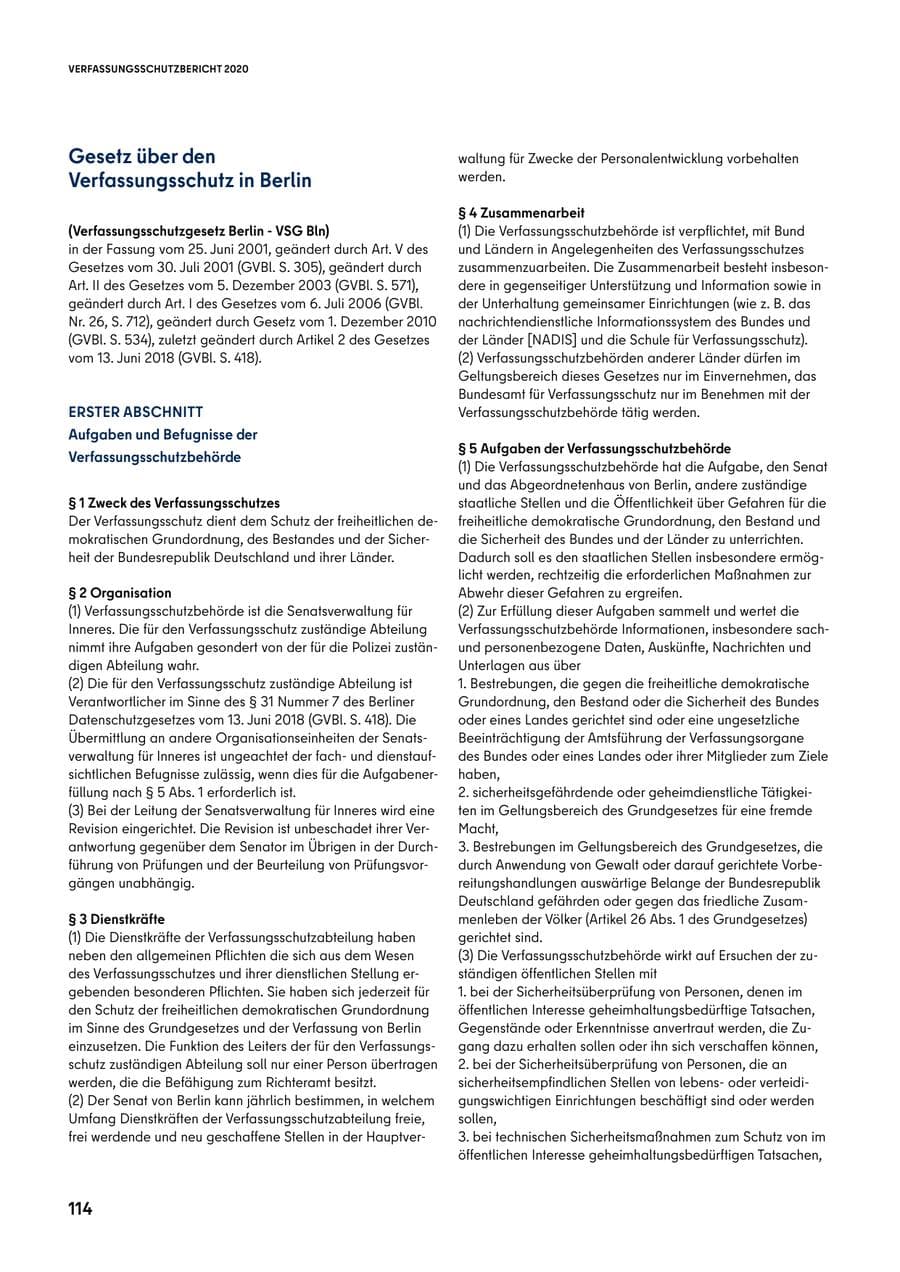 Seite 114 des Verfassungsschutzbericht 2020 Berlin