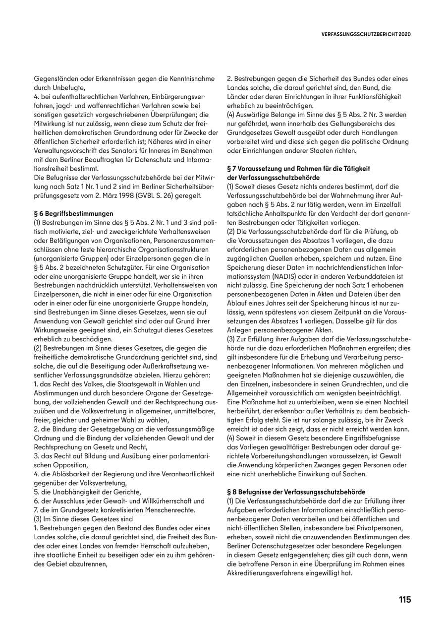 Seite 115 des Verfassungsschutzbericht 2020 Berlin