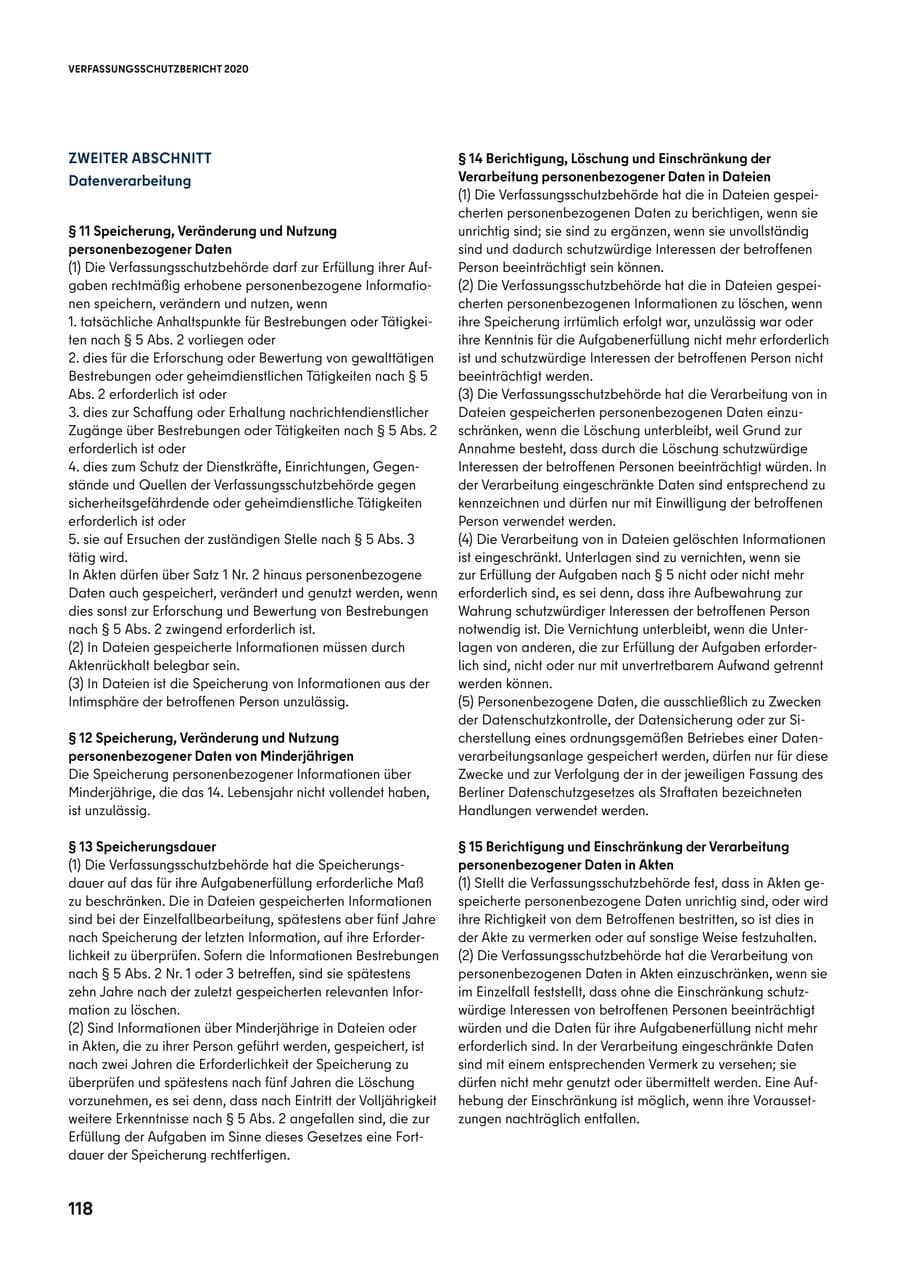 Seite 118 des Verfassungsschutzbericht 2020 Berlin