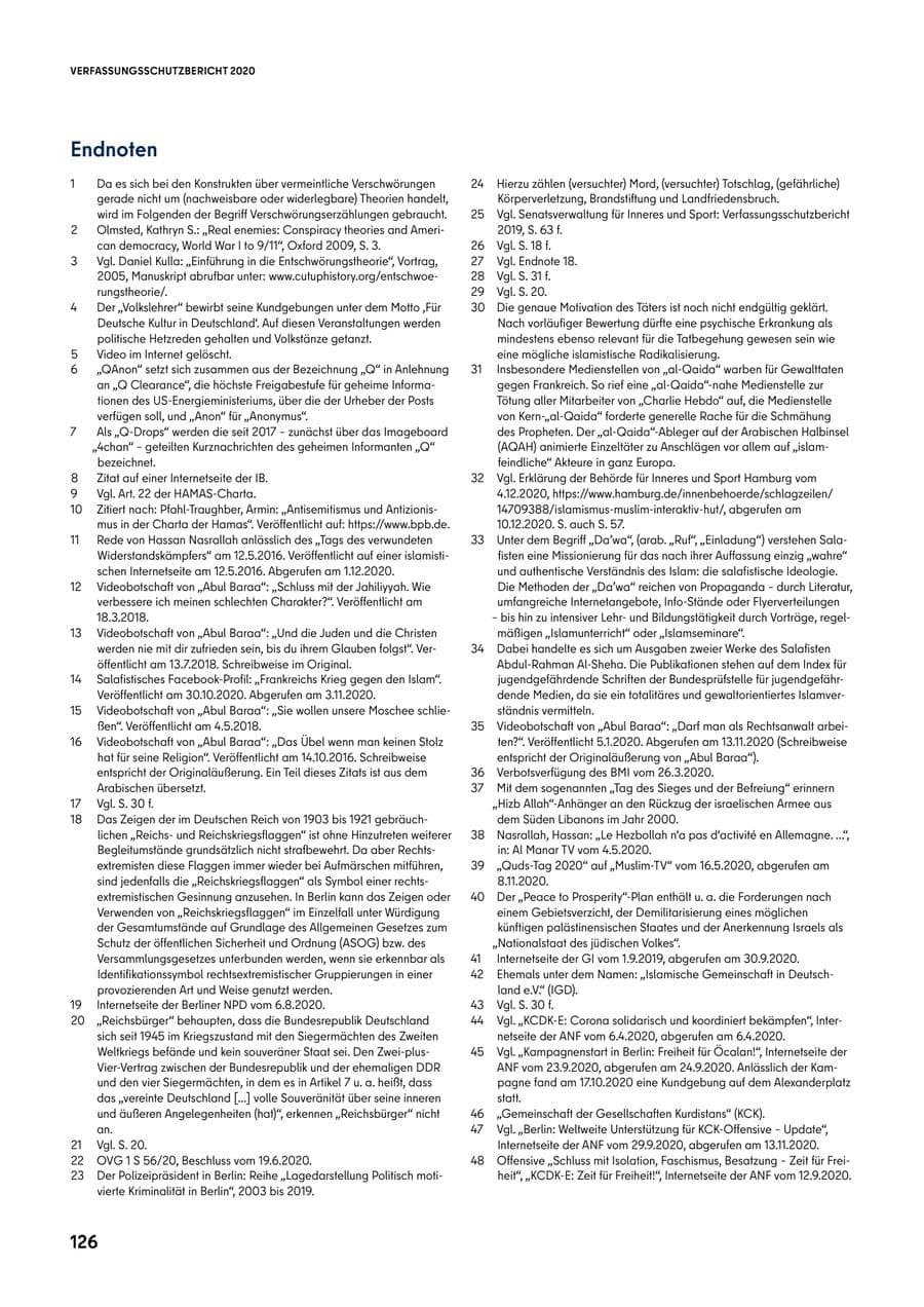 Seite 126 des Verfassungsschutzbericht 2020 Berlin