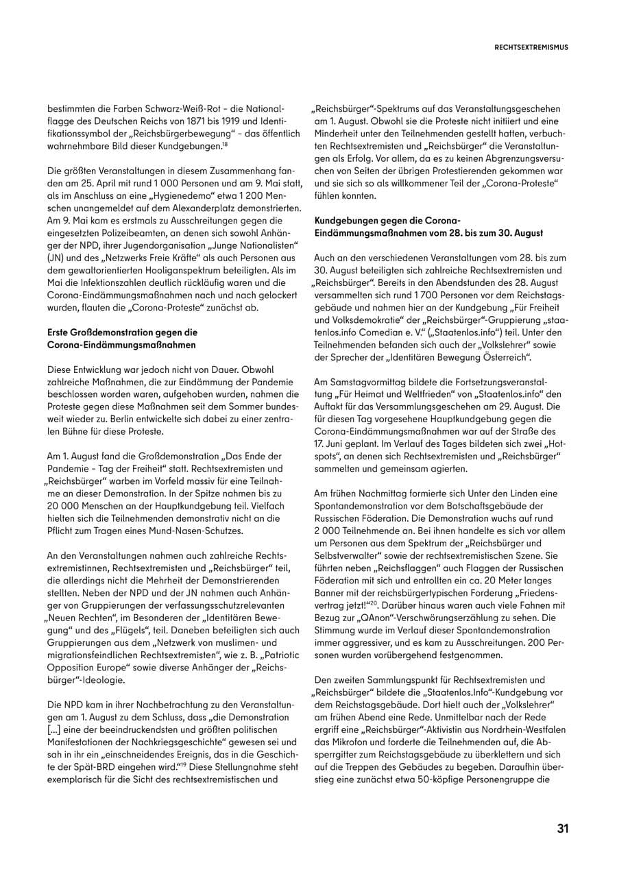 Seite 31 des Verfassungsschutzbericht 2020 Berlin