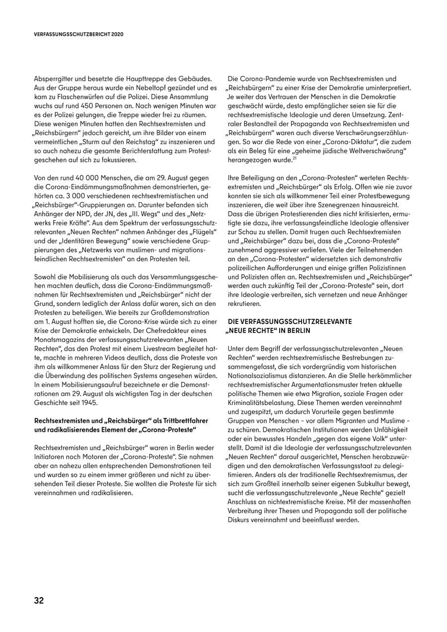Seite 32 des Verfassungsschutzbericht 2020 Berlin
