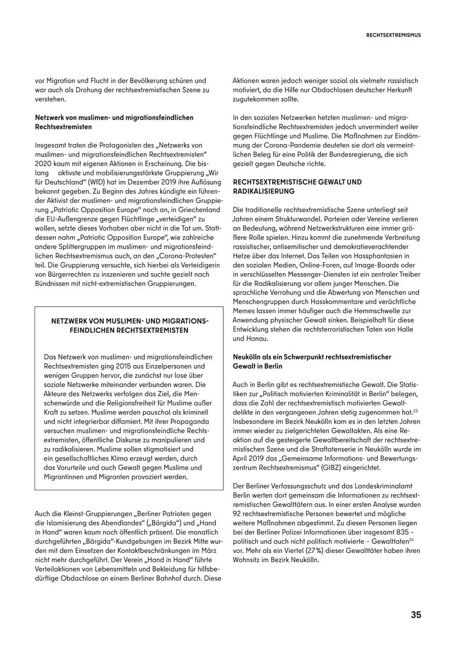 Seite 35 des Verfassungsschutzbericht 2020 Berlin