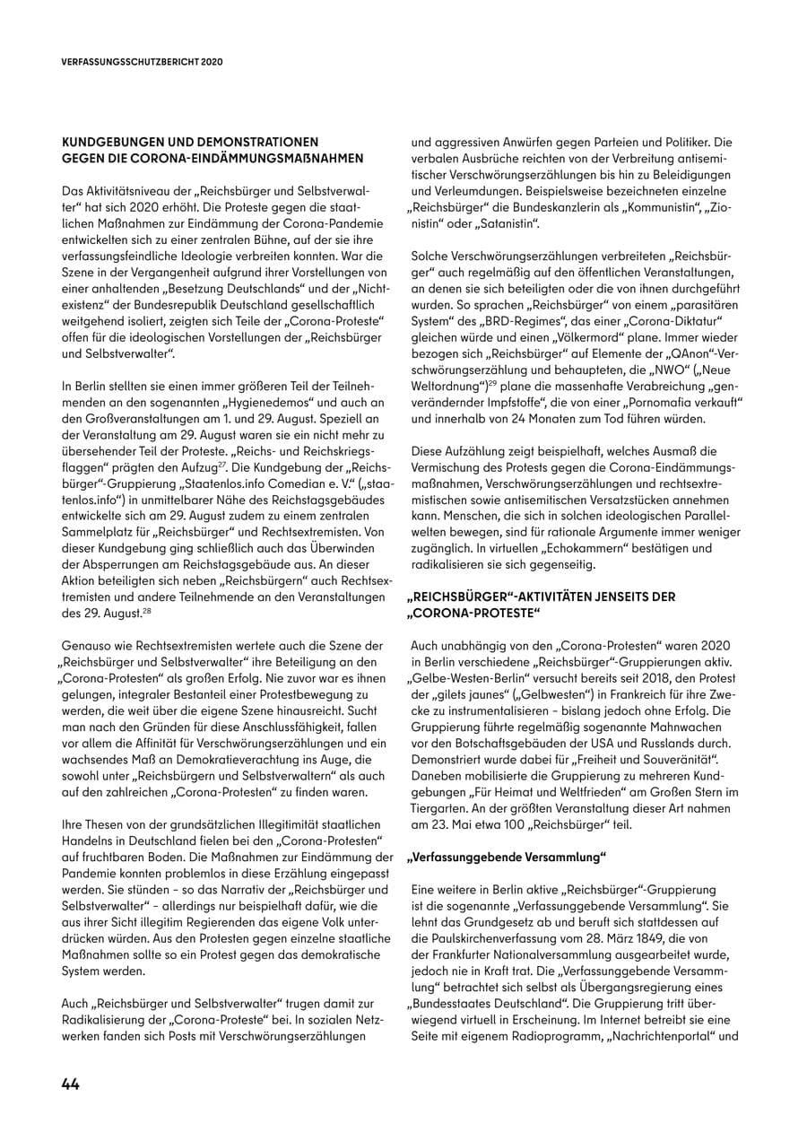 Seite 44 des Verfassungsschutzbericht 2020 Berlin
