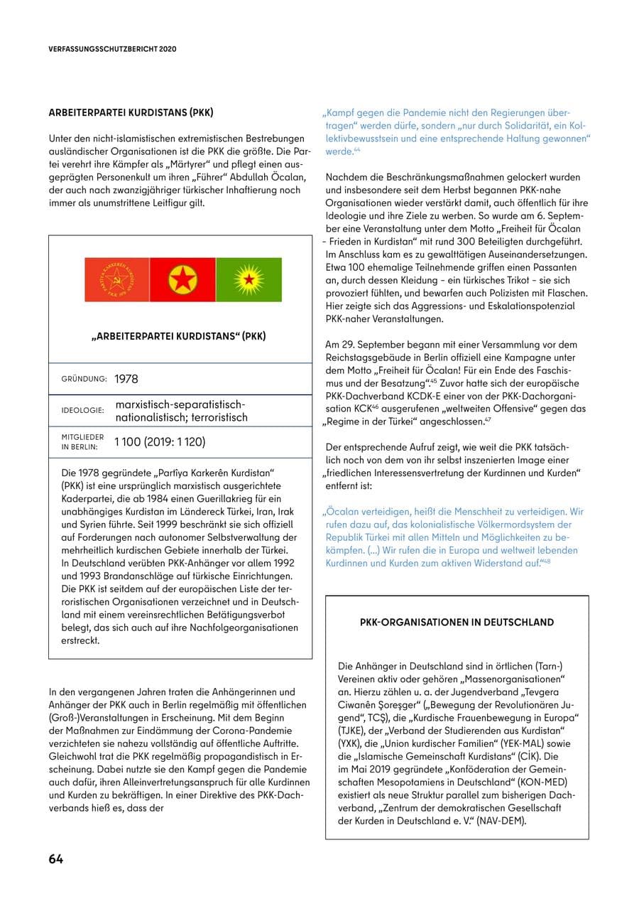 Seite 64 des Verfassungsschutzbericht 2020 Berlin