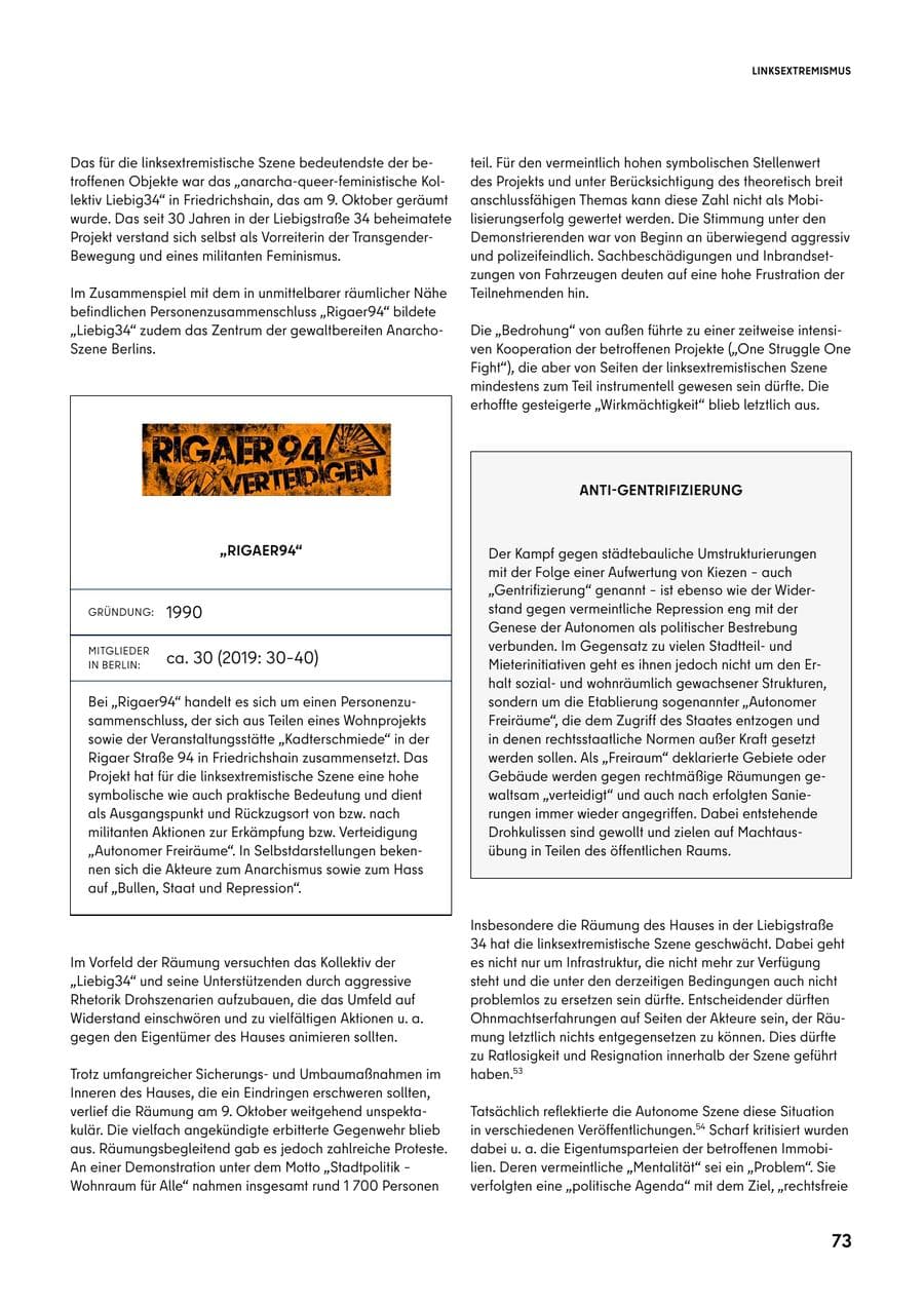 Seite 73 des Verfassungsschutzbericht 2020 Berlin