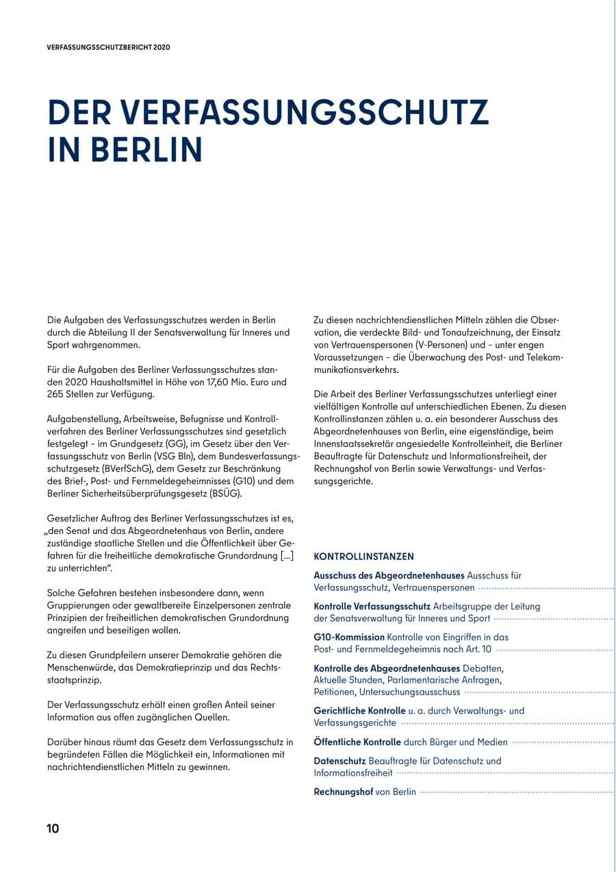 Seite 10 des Verfassungsschutzbericht 2020 Berlin