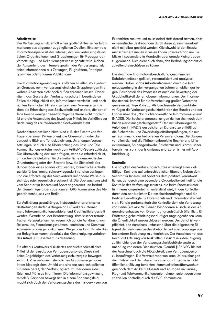 Seite 97 des Verfassungsschutzbericht 2020 Berlin