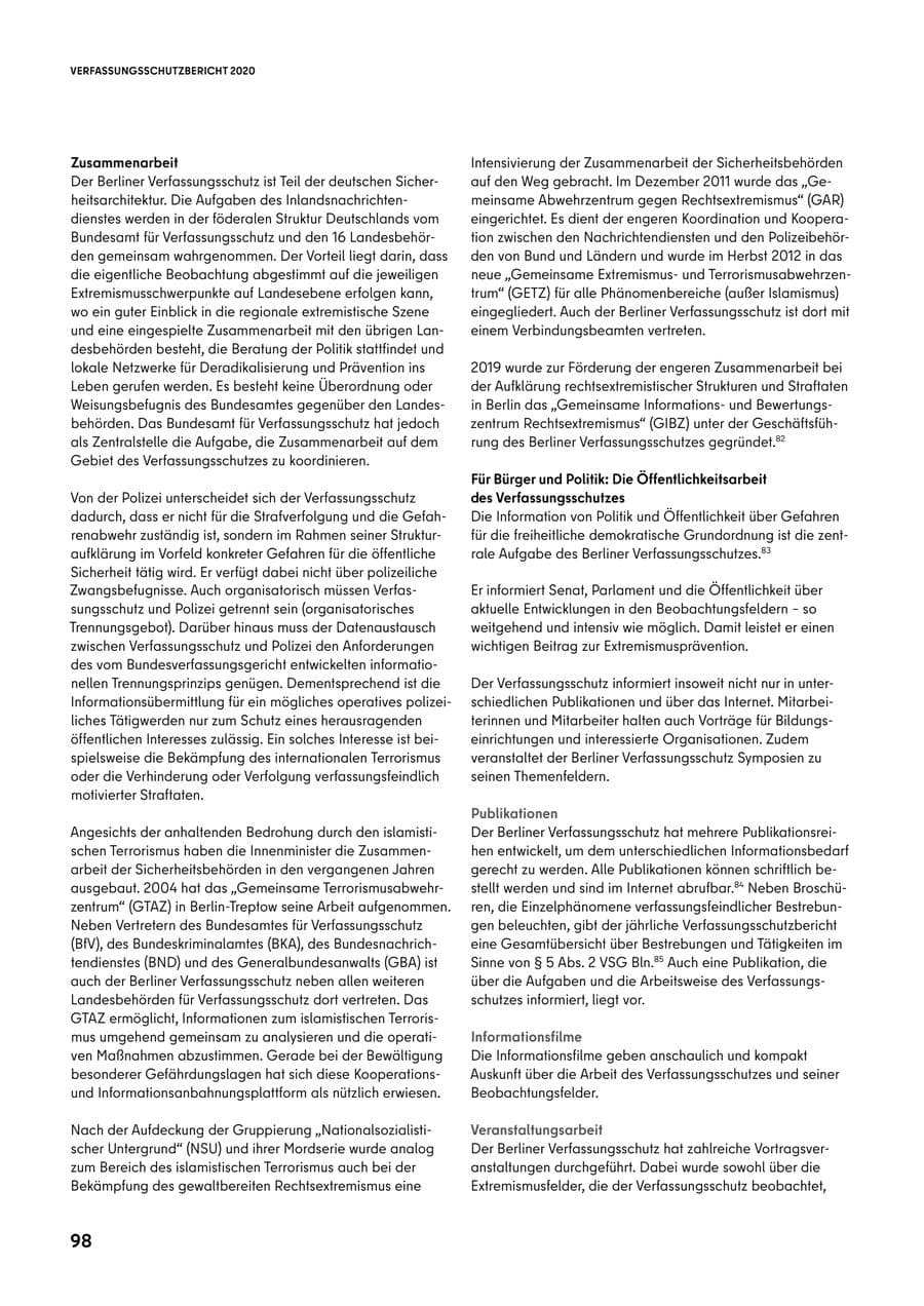 Seite 98 des Verfassungsschutzbericht 2020 Berlin