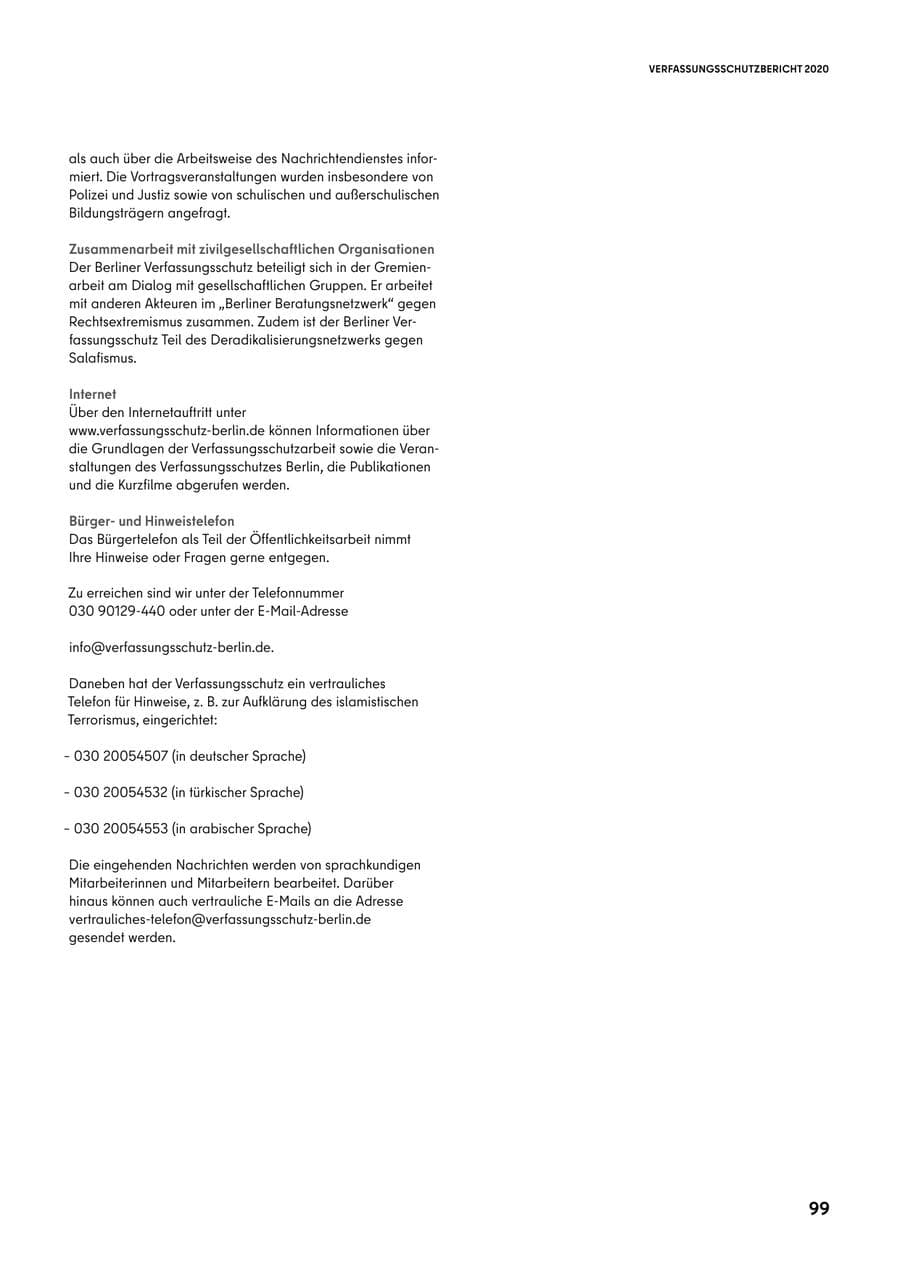 Seite 99 des Verfassungsschutzbericht 2020 Berlin