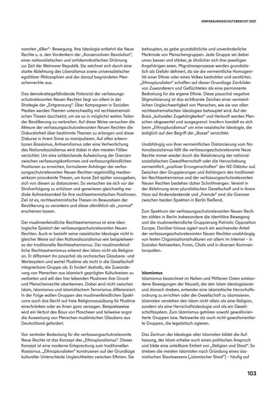 Seite 103 des Verfassungsschutzbericht 2021 Berlin