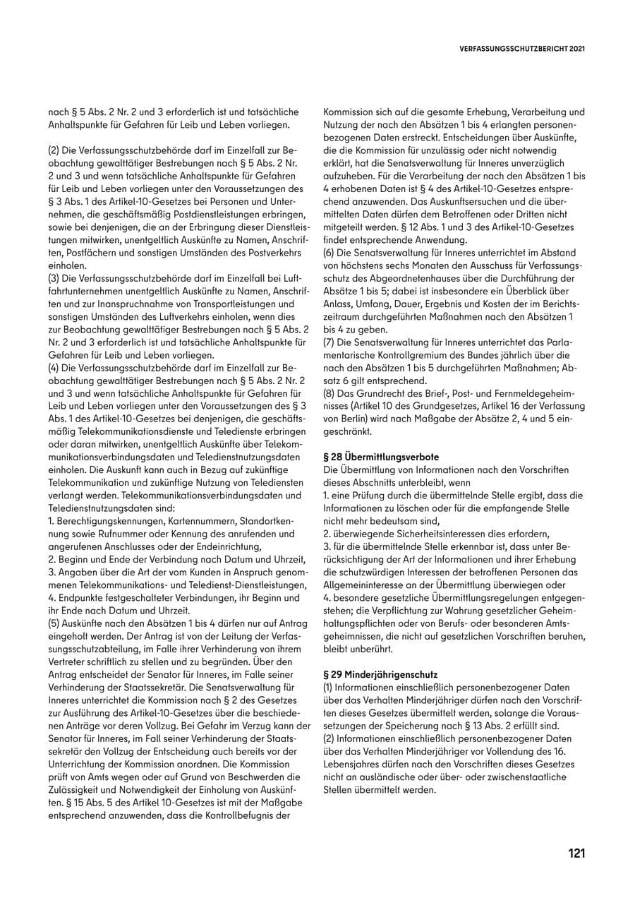 Seite 121 des Verfassungsschutzbericht 2021 Berlin