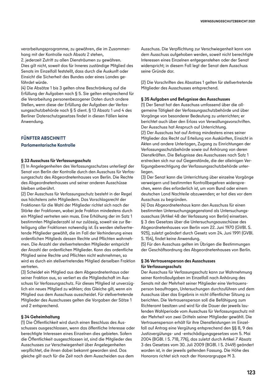 Seite 123 des Verfassungsschutzbericht 2021 Berlin