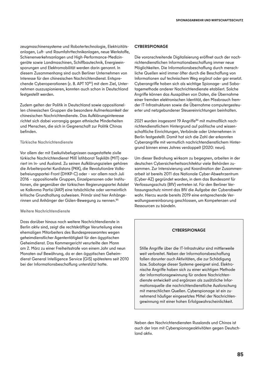 Seite 85 des Verfassungsschutzbericht 2021 Berlin