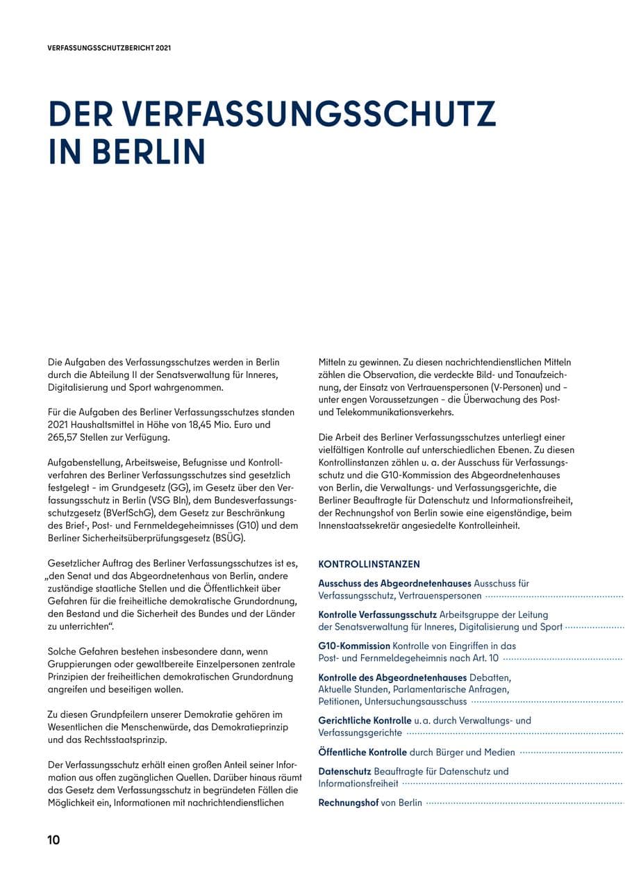Seite 10 des Verfassungsschutzbericht 2021 Berlin