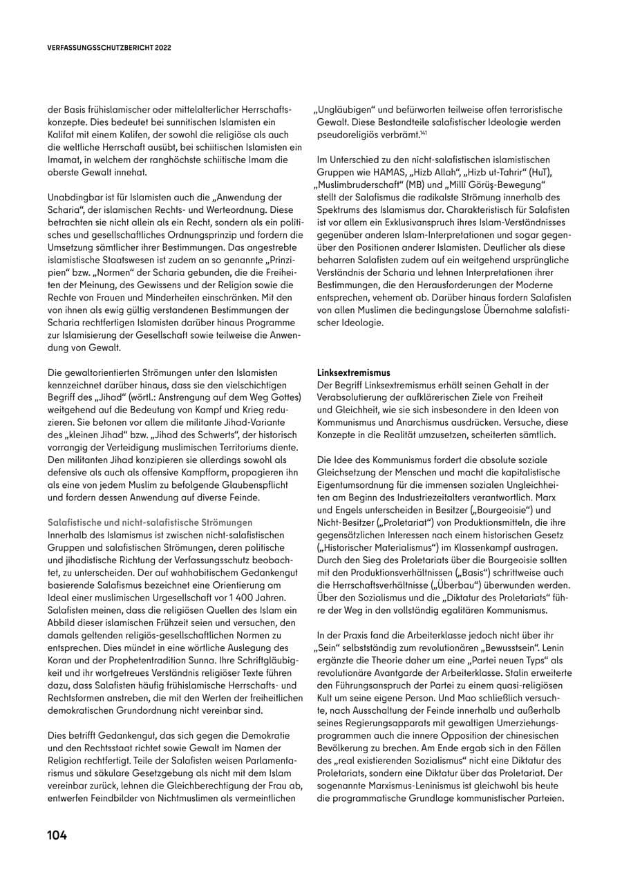 Seite 104 des Verfassungsschutzbericht 2022 Berlin