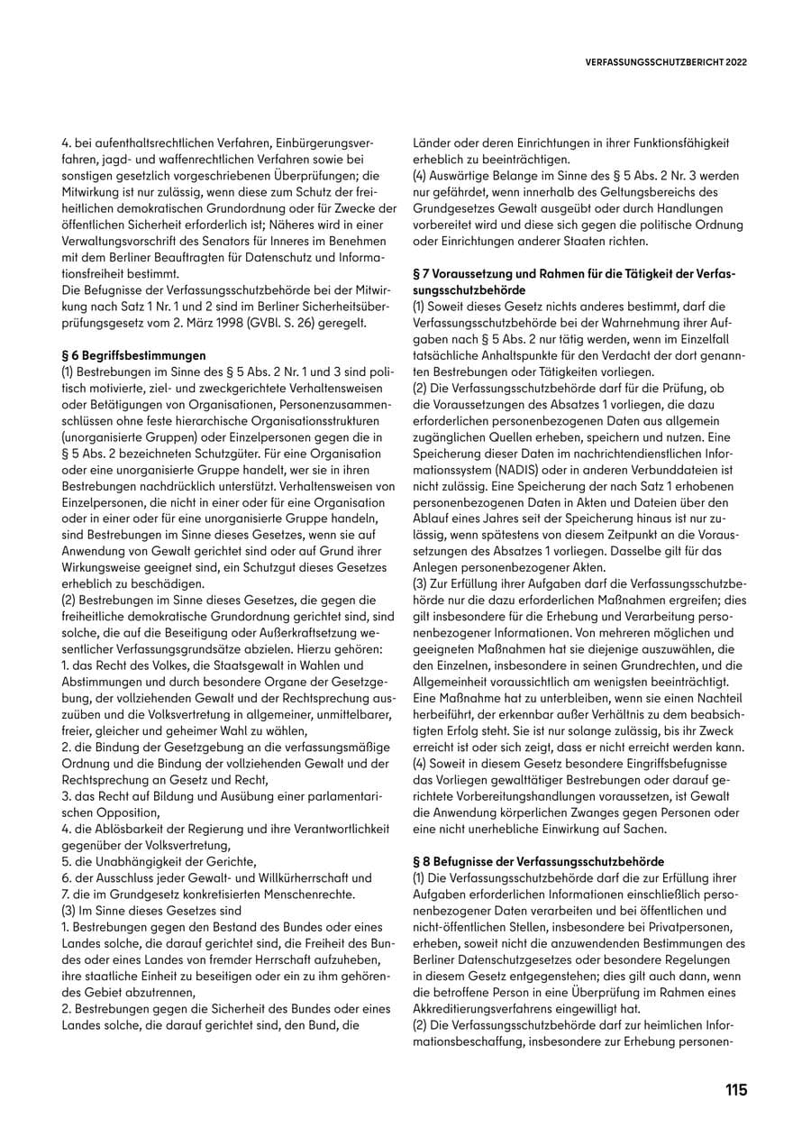Seite 115 des Verfassungsschutzbericht 2022 Berlin