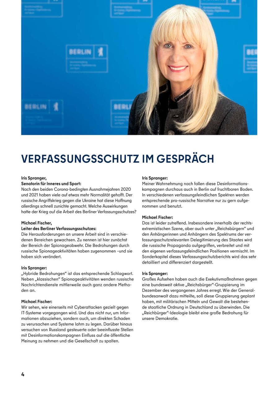 Seite 4 des Verfassungsschutzbericht 2022 Berlin