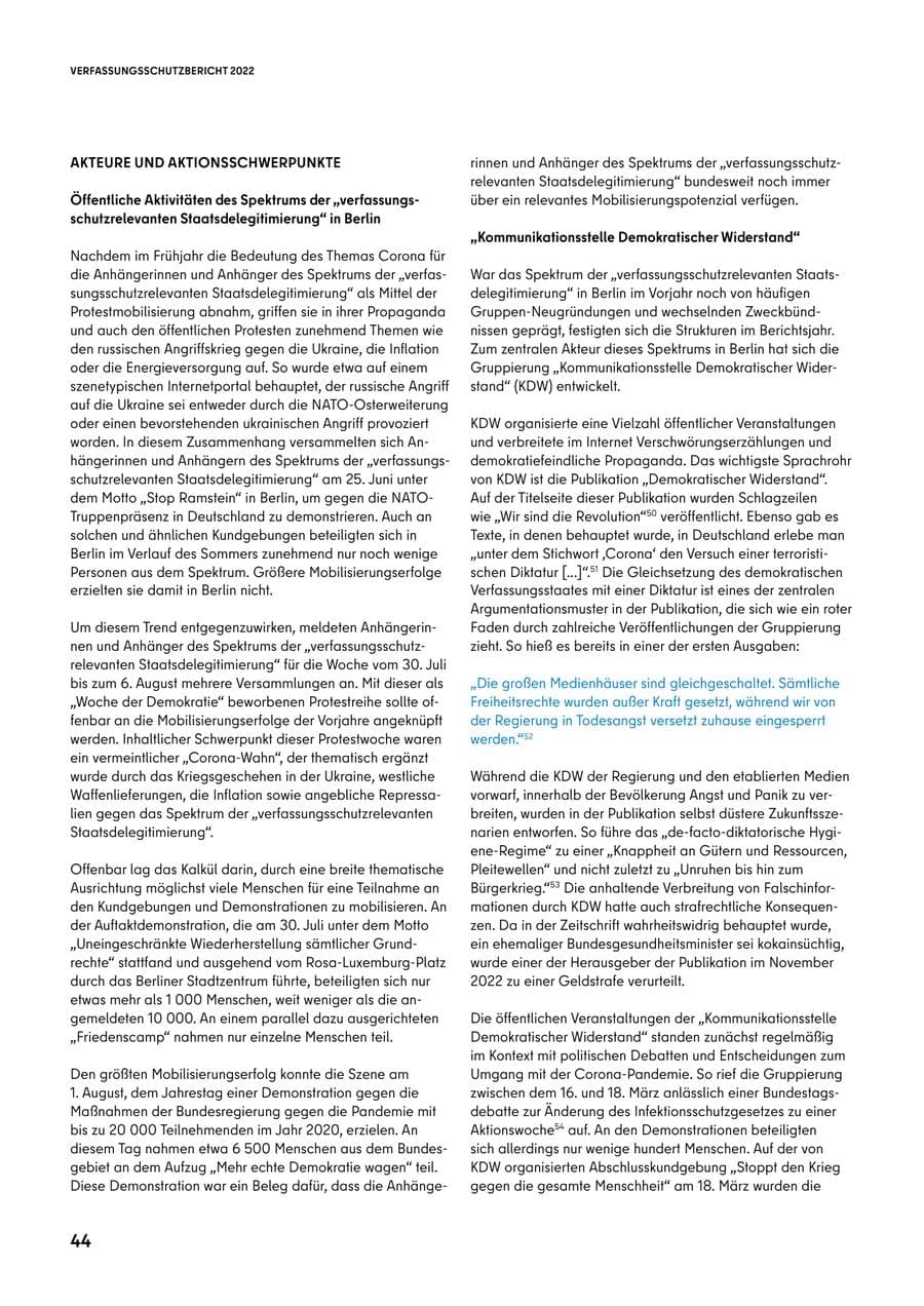 Seite 44 des Verfassungsschutzbericht 2022 Berlin