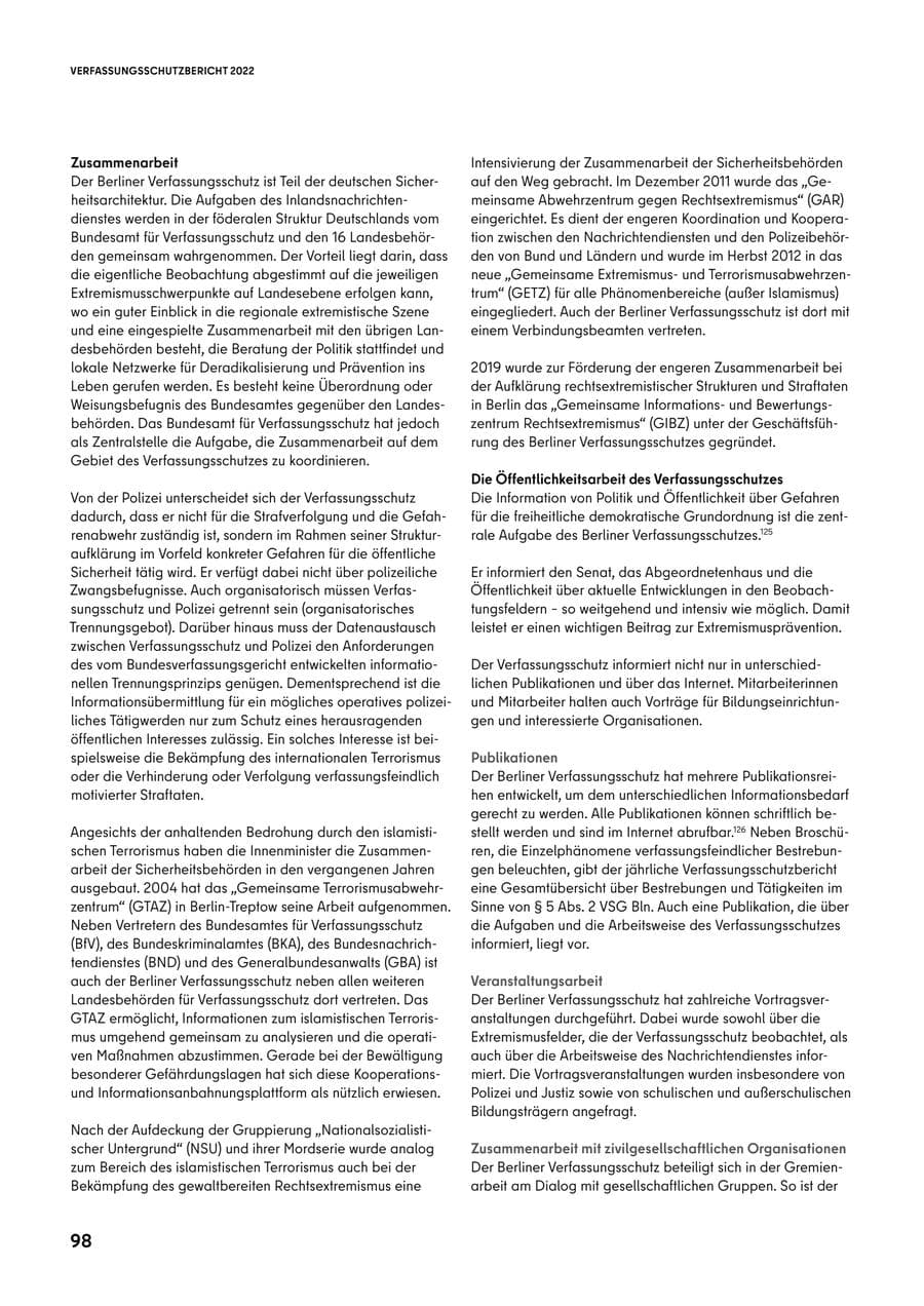 Seite 98 des Verfassungsschutzbericht 2022 Berlin