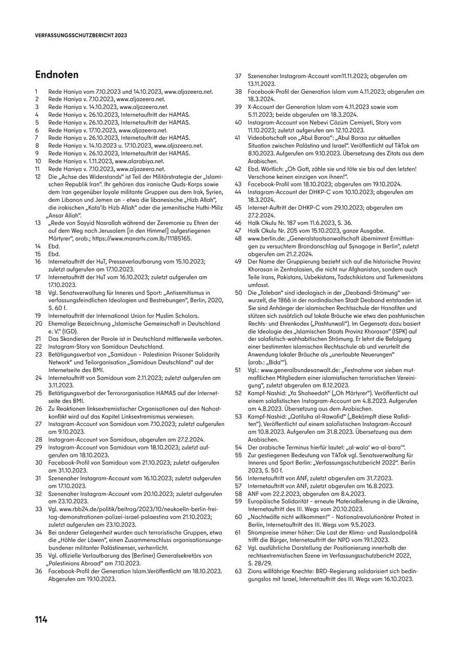 Seite 114 des Verfassungsschutzbericht 2023 Berlin