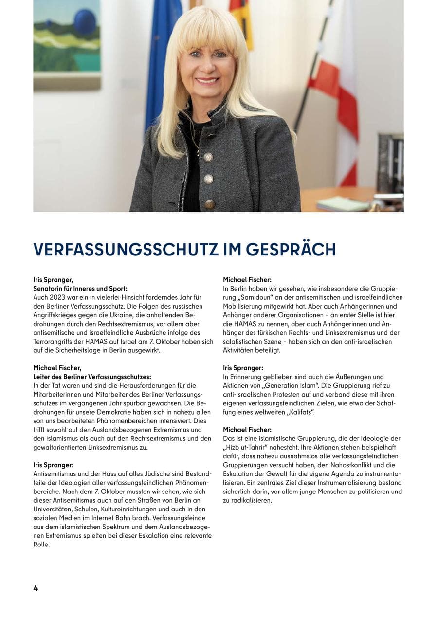 Seite 4 des Verfassungsschutzbericht 2023 Berlin