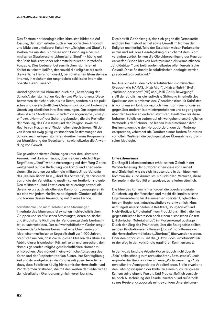 Seite 92 des Verfassungsschutzbericht 2023 Berlin