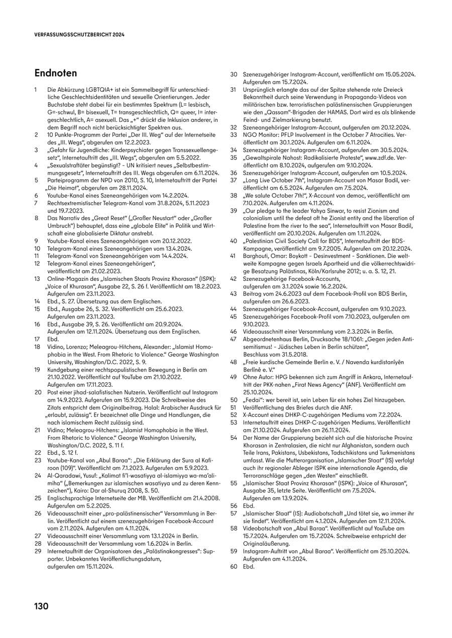 Seite 130 des Verfassungsschutzbericht 2024 Berlin