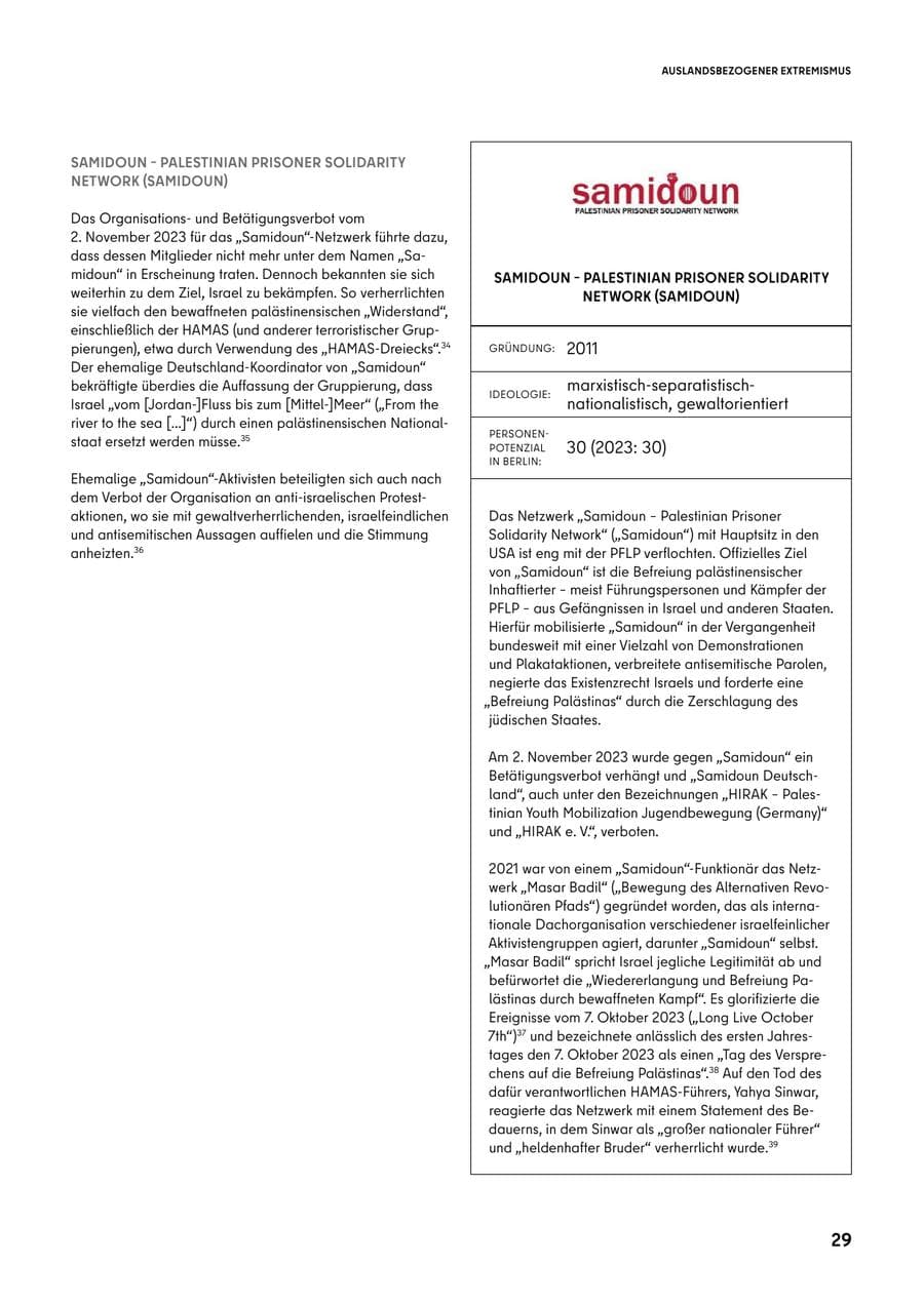Seite 29 des Verfassungsschutzbericht 2024 Berlin