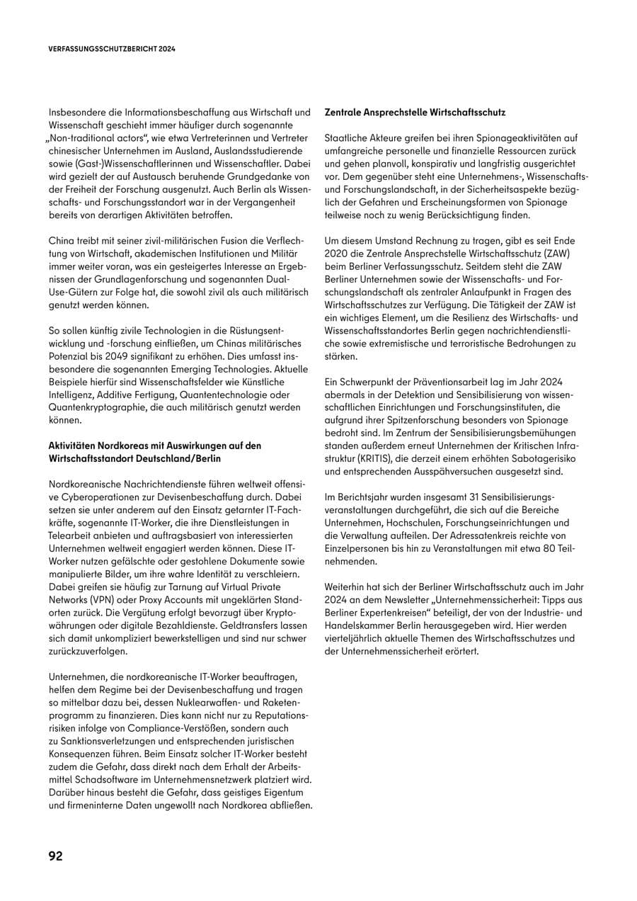 Seite 92 des Verfassungsschutzbericht 2024 Berlin