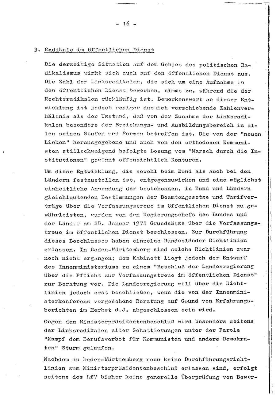 Seite 18 des Verfassungsschutzbericht 1973 Baden-Württemberg