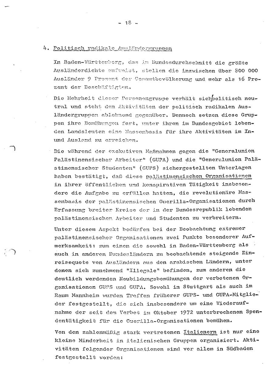 Seite 20 des Verfassungsschutzbericht 1973 Baden-Württemberg