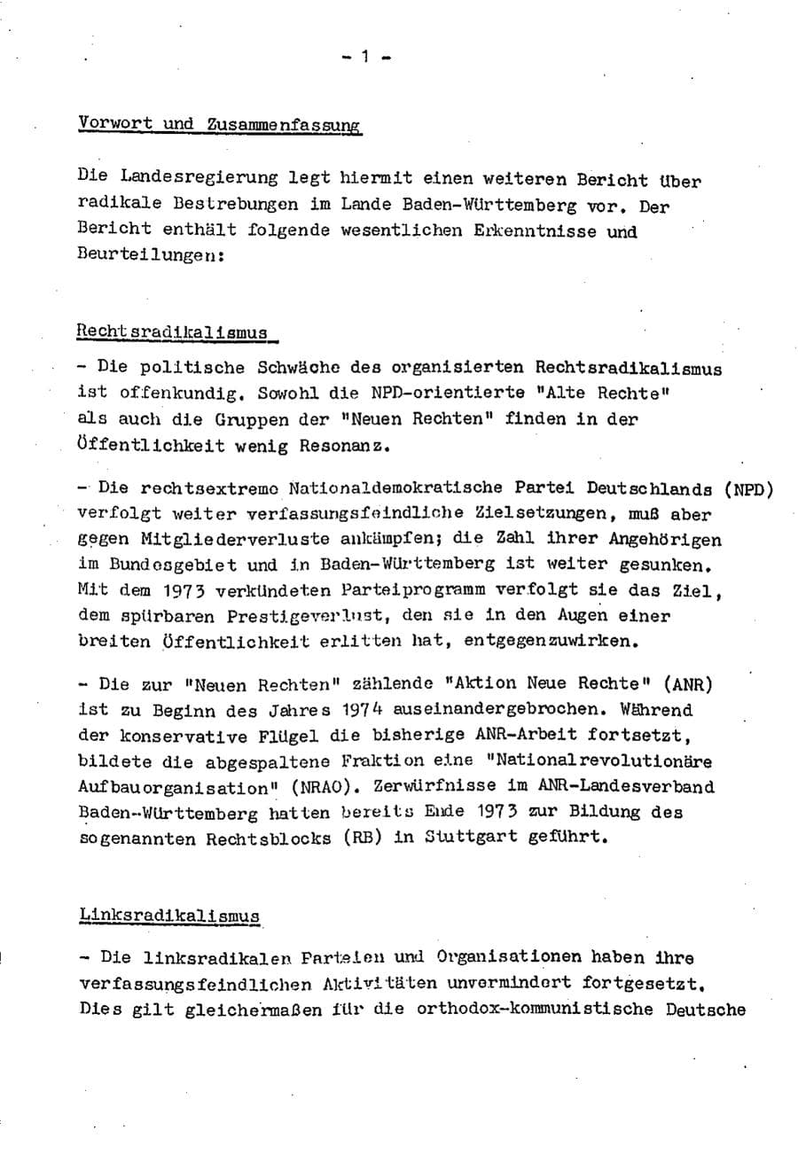 Seite 3 des Verfassungsschutzbericht 1974 Baden-Württemberg