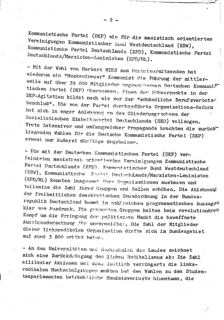 Seite 4 des Verfassungsschutzbericht 1974 Baden-Württemberg