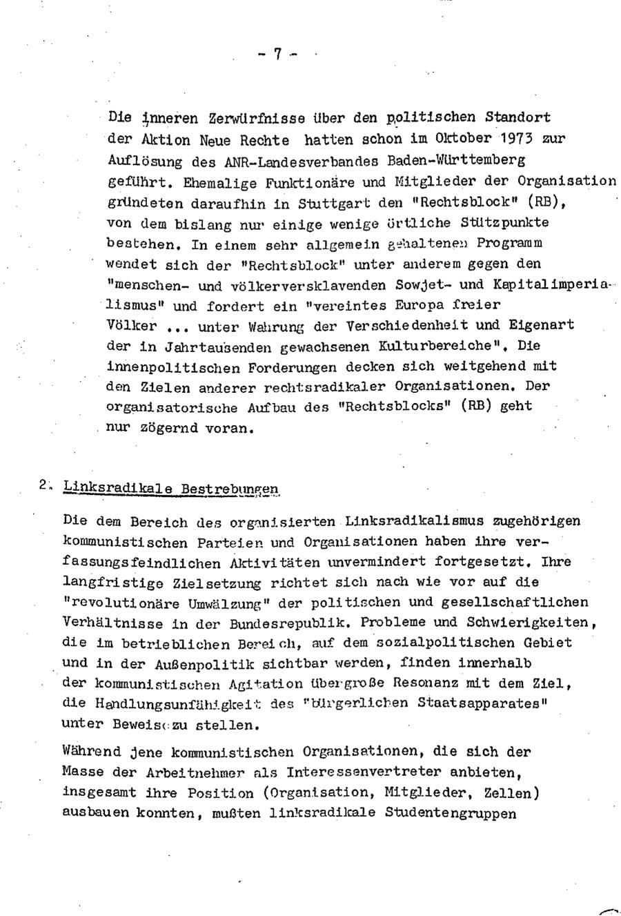 Seite 9 des Verfassungsschutzbericht 1974 Baden-Württemberg