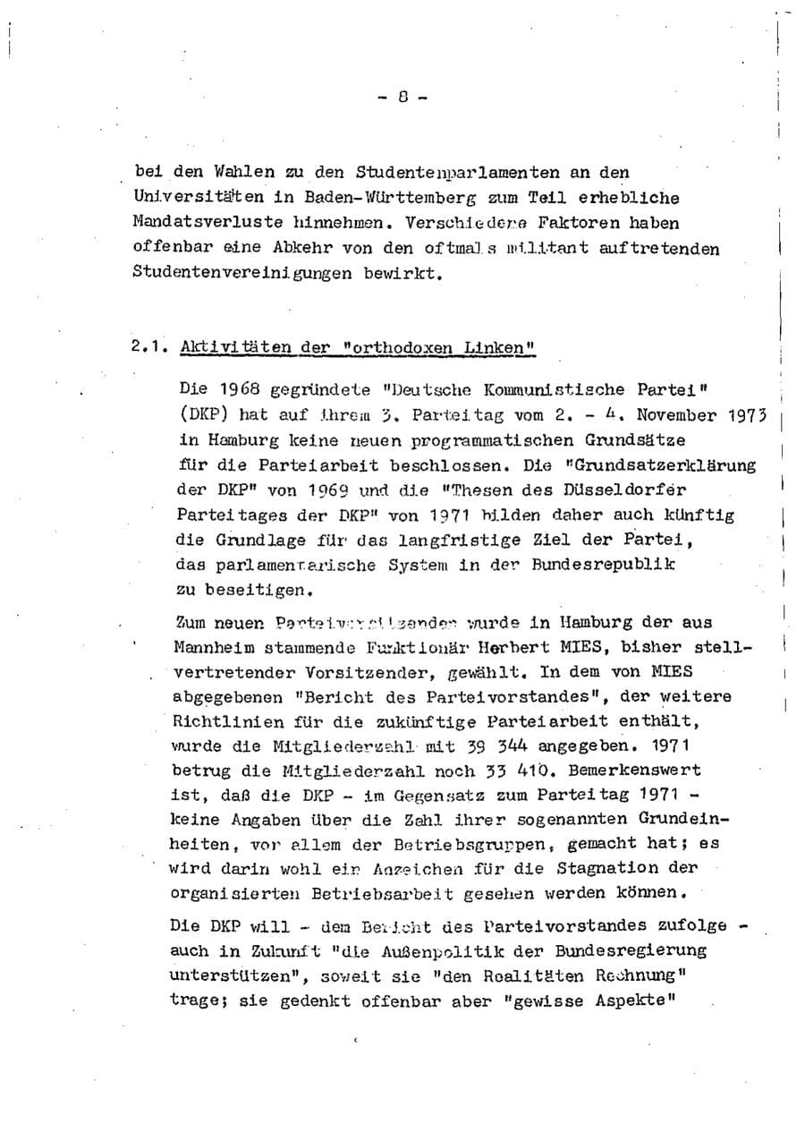 Seite 10 des Verfassungsschutzbericht 1974 Baden-Württemberg